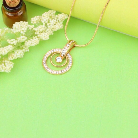 "Elegant Rose Gold Circular Pendant with Sparkling Crystal Accents, XPPT1221 - Picture 4 of 13